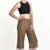 HaremPants.com Women's Cotton Double Layers Cropped Pants In Solid Brown