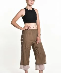 HaremPants.com Women's Cotton Double Layers Cropped Pants In Solid Brown