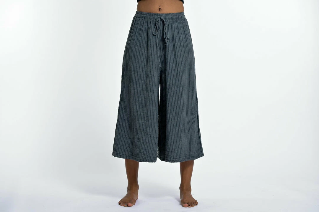 HaremPants.com Women's Crinkled Cotton Cropped Pants In Gray 4 HaremPants.com Women's Crinkled Cotton Cropped Pants In Gray