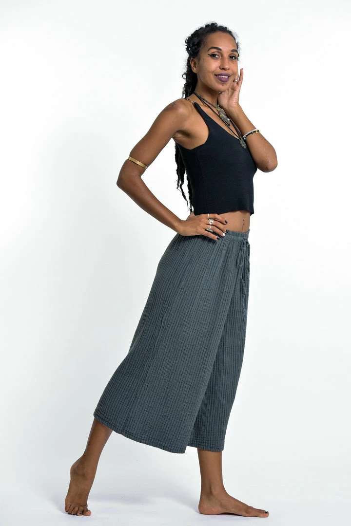 HaremPants.com Women's Crinkled Cotton Cropped Pants In Gray 5 HaremPants.com Women's Crinkled Cotton Cropped Pants In Gray