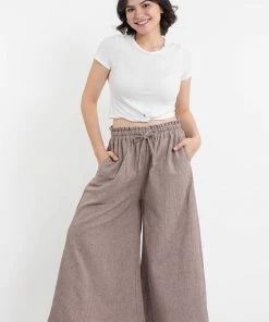 HaremPants.com Women's Linen Cotton Blend Palazzo Pants In Brown