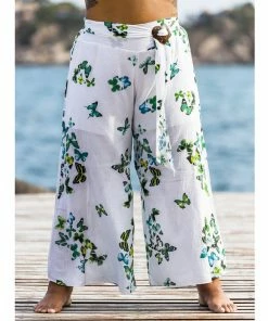 HaremPants.com Plus Size Women's Thai Harem Palazzo Pants In Butterflies Green