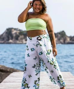 HaremPants.com Plus Size Women's Thai Harem Palazzo Pants In Butterflies Green