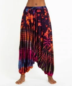 HaremPants.com Tie Dye Women's Spandex Cotton Low Cut Harem Pants In Purple