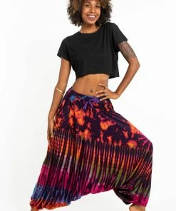 HaremPants.com Tie Dye Women's Spandex Cotton Low Cut Harem Pants In Purple