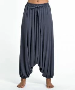 HaremPants.com Drawstring Low Cut Harem Pants Cotton Spandex In Solid Gray