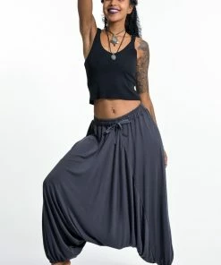 HaremPants.com Drawstring Low Cut Harem Pants Cotton Spandex In Solid Gray