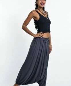 HaremPants.com Drawstring Low Cut Harem Pants Cotton Spandex In Solid Gray