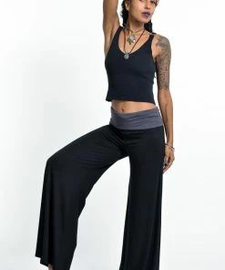 HaremPants.com Women's Wide Leg Palazzo Harem Pants Cotton Spandex In Solid Black