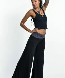 HaremPants.com Women's Wide Leg Palazzo Harem Pants Cotton Spandex In Solid Black