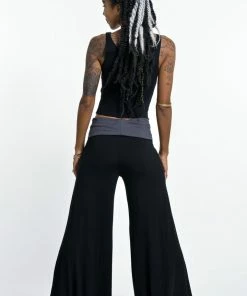 HaremPants.com Women's Wide Leg Palazzo Harem Pants Cotton Spandex In Solid Black