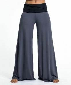 HaremPants.com Women's Wide Leg Palazzo Harem Pants Cotton Spandex In Solid Gray