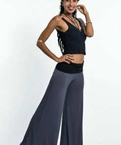 HaremPants.com Women's Wide Leg Palazzo Harem Pants Cotton Spandex In Solid Gray