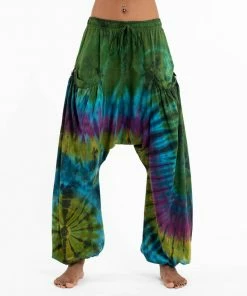 HaremPants.com Tie Dye Cotton Women Harem Pants In Green Blue