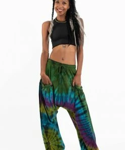HaremPants.com Tie Dye Cotton Women Harem Pants In Green Blue