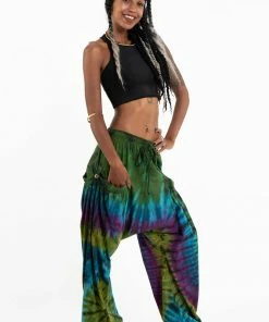 HaremPants.com Tie Dye Cotton Women Harem Pants In Green Blue
