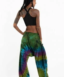 HaremPants.com Tie Dye Cotton Women Harem Pants In Green Blue