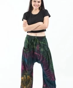 HaremPants.com Tie Dye Cotton Women Harem Pants In Green Indigo