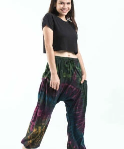 HaremPants.com Tie Dye Cotton Women Harem Pants In Green Indigo