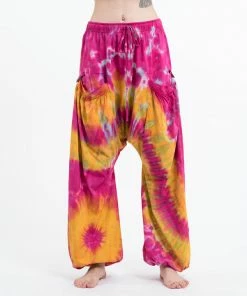 HaremPants.com Women's Tie Dye Cotton Women Harem Pants In Pink Yellow