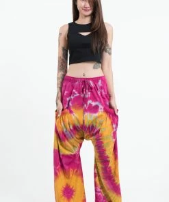HaremPants.com Women's Tie Dye Cotton Women Harem Pants In Pink Yellow