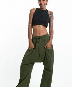 HaremPants.com Cotton Women Harem Pants In Solid Green
