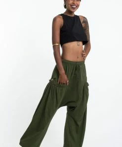 HaremPants.com Cotton Women Harem Pants In Solid Green