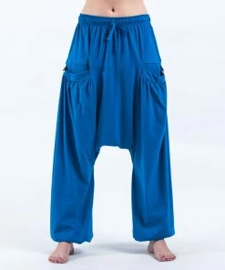 HaremPants.com Cotton Women Harem Pants In Solid Blue