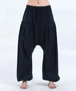 HaremPants.com Low Cut Cotton Women Harem Pants In Solid Navy