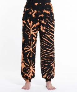 HaremPants.com Tie Dye Cotton Women Harem Pants In Black Orange