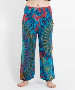 HaremPants.com Women's Tie Dye Cotton Women Harem Pants In Blue Rainbow
