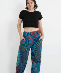 HaremPants.com Women's Tie Dye Cotton Women Harem Pants In Blue Rainbow