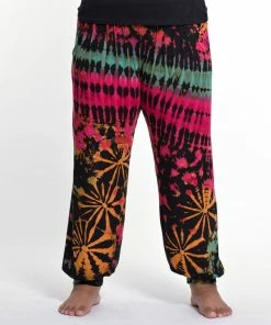 HaremPants.com Plus Size Tie Dye Cotton Women Harem Pants In Black Pink Women's