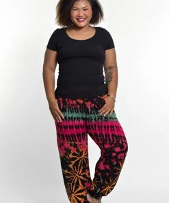 HaremPants.com Plus Size Tie Dye Cotton Women Harem Pants In Black Pink Women's