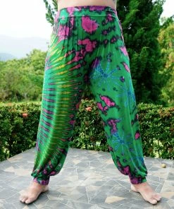 HaremPants.com Plus Size Tie Dye Cotton Women Harem Pants In Green