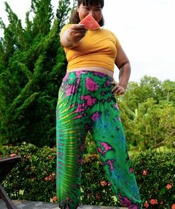 HaremPants.com Plus Size Tie Dye Cotton Women Harem Pants In Green