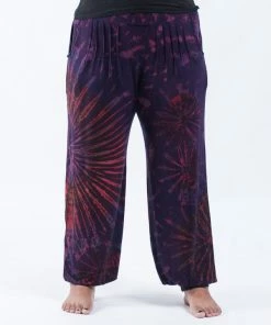 HaremPants.com Plus Size Tie Dye Cotton Women Harem Pants In Purple Women's
