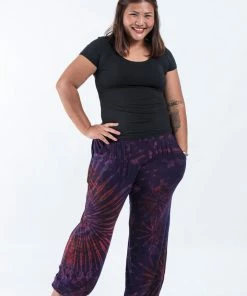 HaremPants.com Plus Size Tie Dye Cotton Women Harem Pants In Purple Women's