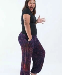 HaremPants.com Plus Size Tie Dye Cotton Women Harem Pants In Purple Women's