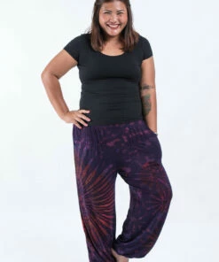 HaremPants.com Plus Size Tie Dye Cotton Women Harem Pants In Purple Women's
