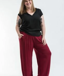 HaremPants.com Plus Size Cotton Women Harem Pants In Solid Red