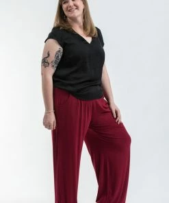 HaremPants.com Plus Size Cotton Women Harem Pants In Solid Red