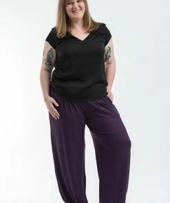 HaremPants.com Plus Size Cotton Women Harem Pants In Solid Purple Women's