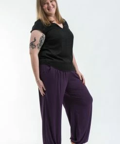 HaremPants.com Plus Size Cotton Women Harem Pants In Solid Purple Women's