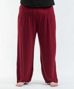 HaremPants.com Plus Size Cotton Women Harem Pants In Solid Red