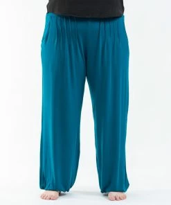 HaremPants.com Plus Size Cotton Women Harem Pants In Solid Blue