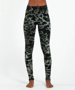 HaremPants.com Marble Tie Dye Cotton Leggings In Dark Green