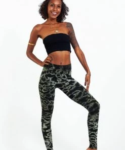 HaremPants.com Marble Tie Dye Cotton Leggings In Dark Green
