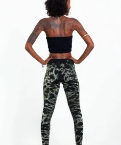 HaremPants.com Marble Tie Dye Cotton Leggings In Dark Green