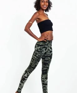 HaremPants.com Marble Tie Dye Cotton Leggings In Dark Green